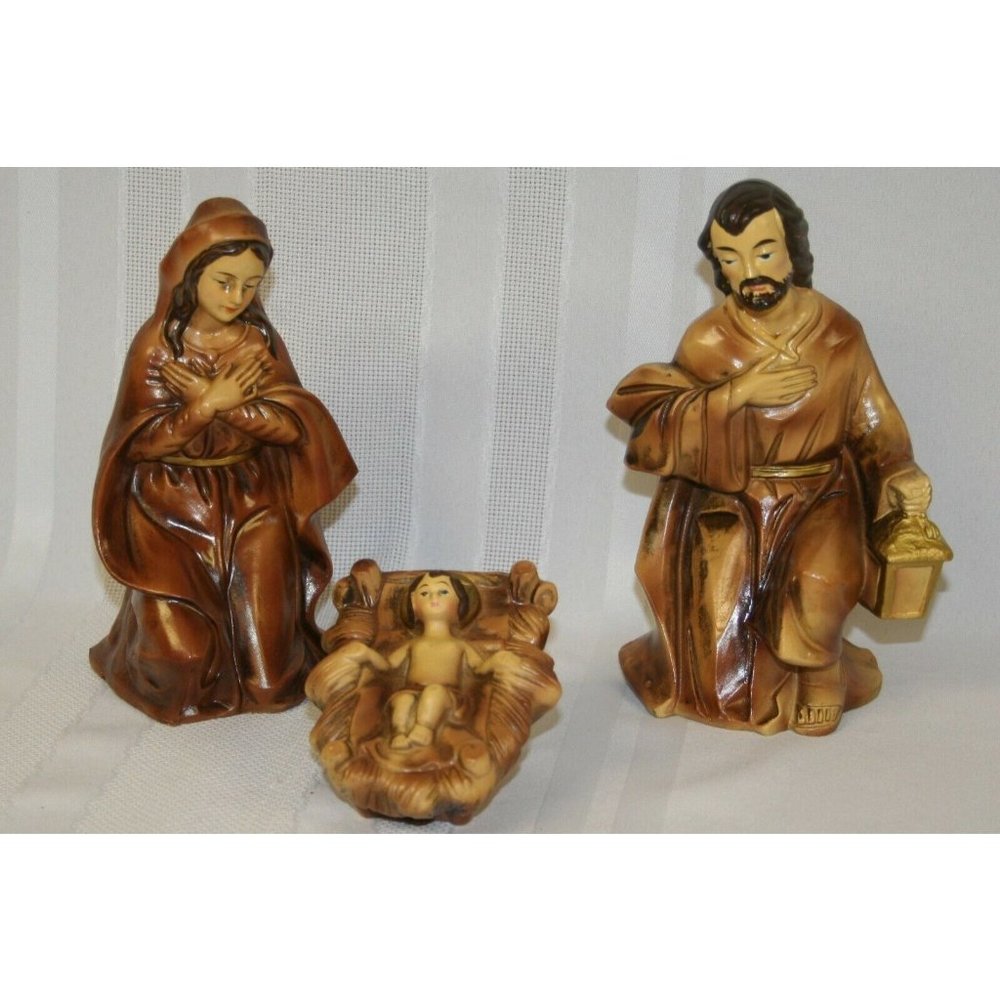 Vintage Mid Century HOLY FAMILY Brown Nativity Set 7Inch 1950s-60s Made Japan